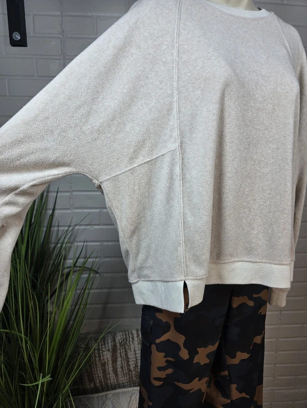 New In Cream Textures Oversized Sweater Medium